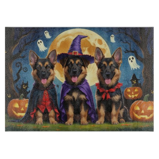 Planche À Découper Chiens bergers allemands Citrouille Halloween drôl (Devant)