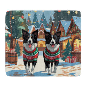 Planche À Découper Chiens Border Collie Noël Neige Fêtes
