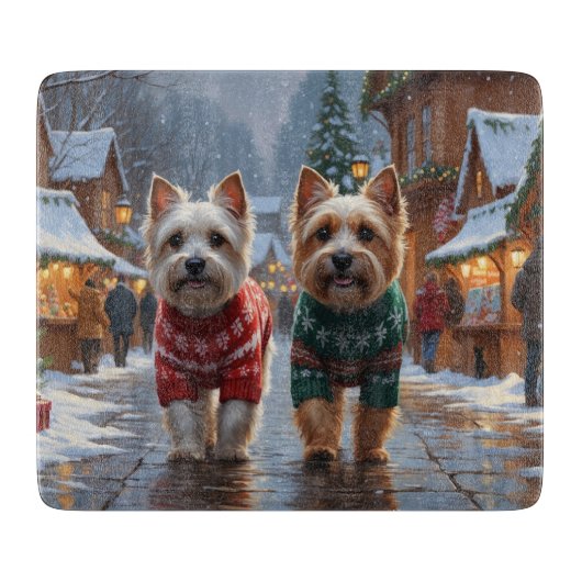 Planche À Découper Chiens Cairn Terrier Noël Neige Vacances (Devant)