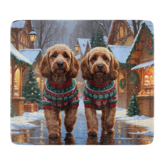 Planche À Découper Chiens Cockapoo Noël Neige Fêtes (Devant)