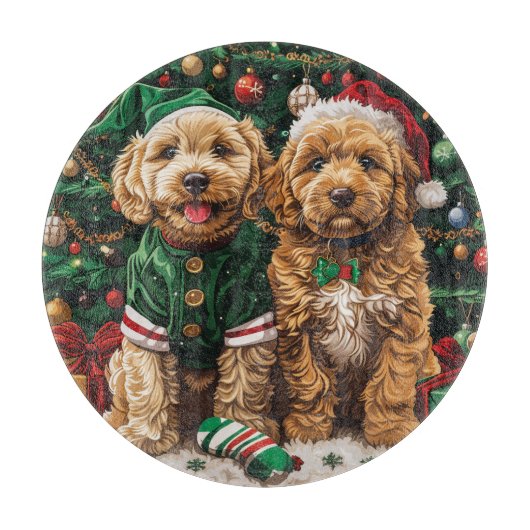 Planche À Découper Chiens de chiot de Noël Goldendoodle (Devant)
