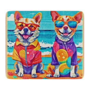 Planche À Découper Chiens de plage ensoleillés : Peinture colorée