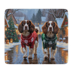 Planche À Découper Chiens Épagneul Breton Noël Neige Fêtes