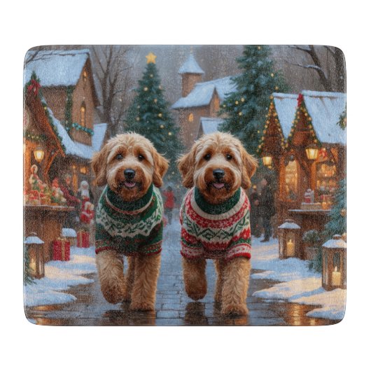 Planche À Découper Chiens Goldendoodle Noël Neige Fêtes (Devant)