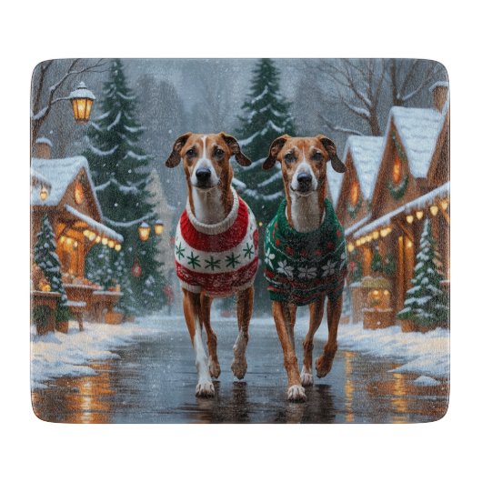 Planche À Découper Chiens Greyhound Noël Neige Fêtes (Devant)