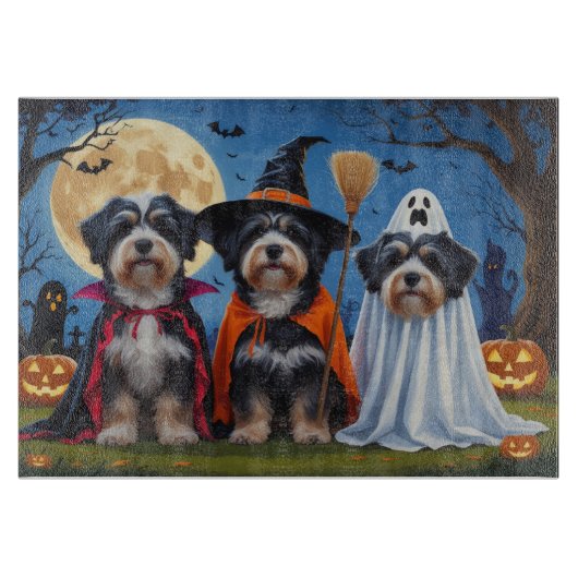 Planche À Découper Chiens Havanais Citrouille Halloween drôle (Devant)