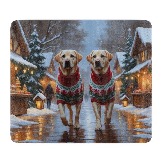 Planche À Découper Chiens Labrador Noël Neige Fêtes (Devant)
