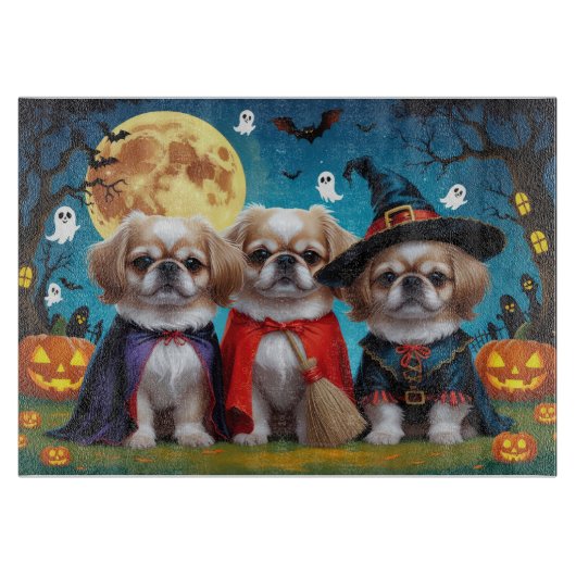 Planche À Découper Chiens Pekingese Citrouille Halloween drôle (Devant)