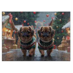 Planche À Découper Chiens Pékinois Noël Neige Vacances