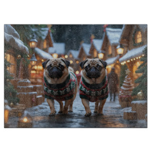 Planche À Découper Chiens Pug Noël Neige Fêtes