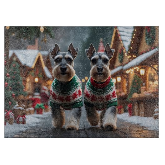 Planche À Découper Chiens Schnauzer Noël Neige Vacances (Devant)