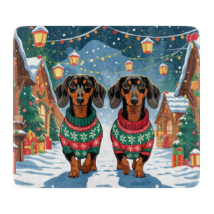 Planche À Découper Chiens Teckel Noël Neige Fêtes