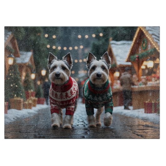 Planche À Découper Chiens Terrier Skye Noël Neige Vacances (Devant)