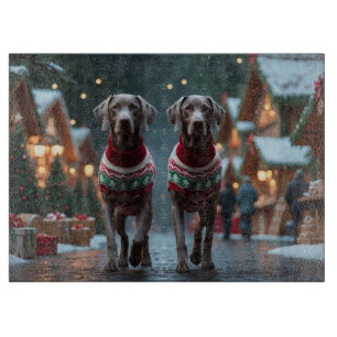 Planche À Découper Chiens Weimaraner Noël Neige Vacances