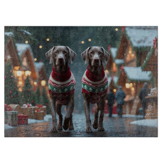 Planche À Découper Chiens Weimaraner Noël Neige Vacances (Devant)