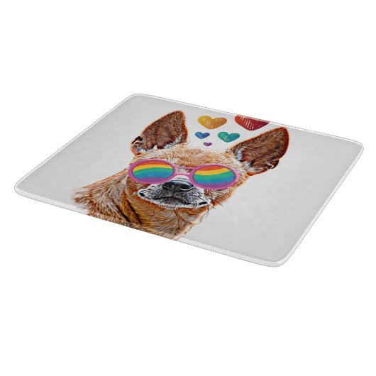 Planche À Découper Chihuahua Chien avec Coeurs Saint Valentin (Coin)