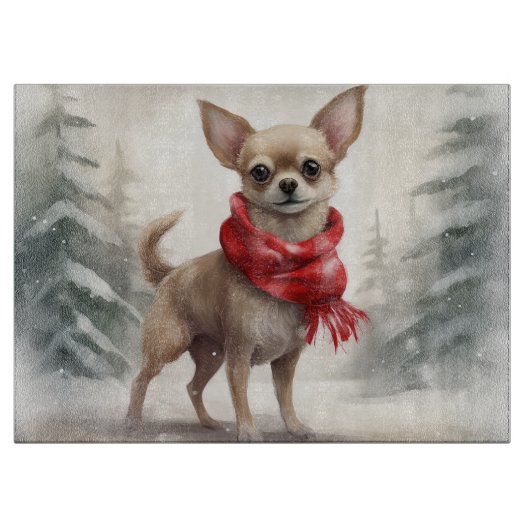 Planche À Découper Chihuahua Chien dans Noël de neige (Devant)