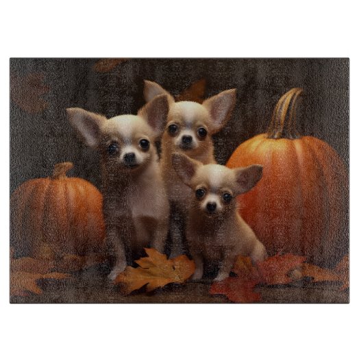 Planche À Découper Chihuahua Chiot Automne Citrouille de plaisir (Devant)