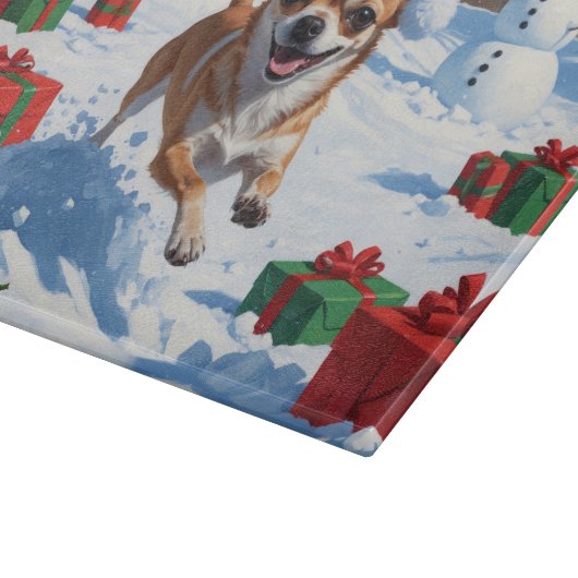 Planche À Découper Chihuahua coule en neige avec le Casquette de Noël (Coin)