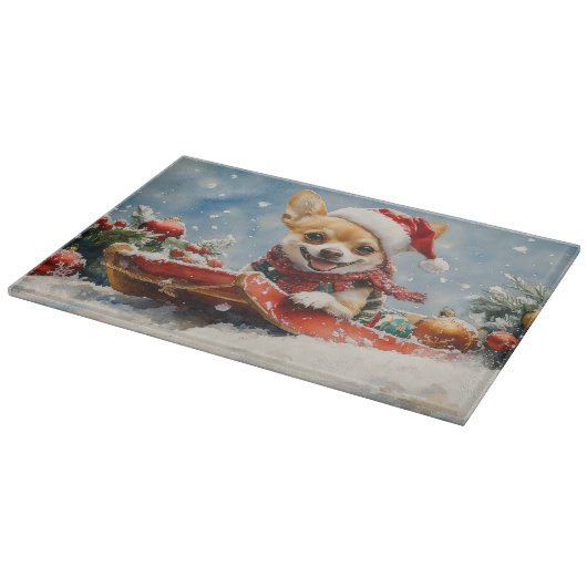 Planche À Découper Chihuahua Dog in Sledge Let it neiger Noël (Coin)