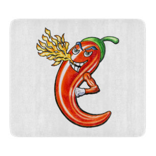 Planche À Découper Chili épicé drôle sur feu