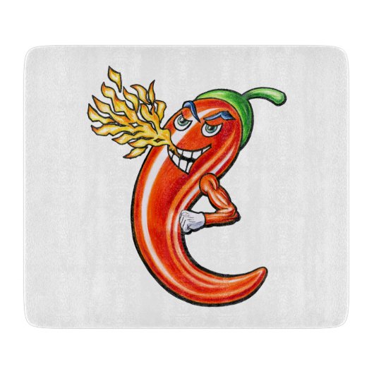 Planche À Découper Chili épicé drôle sur feu (Devant)