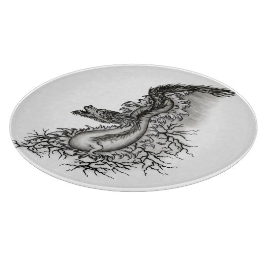 Planche À Découper Chine Dragon, noir et blanc Design en Tattoostyl (Coin)