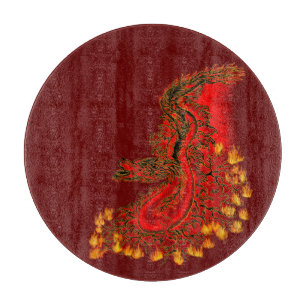 Planche À Découper Chine Dragon rouge et or design