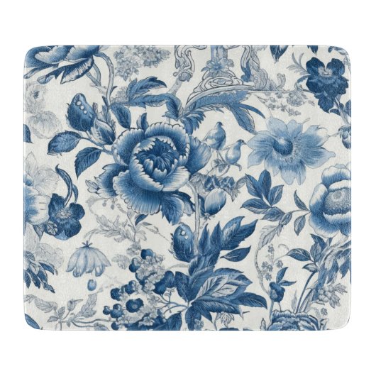 Planche À Découper Chinoiserie Bleu et Blancs Fleurs florales (Devant)