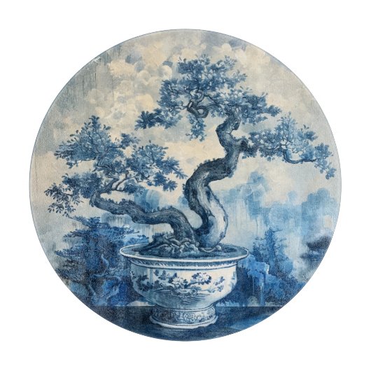 Planche À Découper Chinoiserie Design en porcelaine bleue et blanche (Devant)