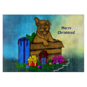 Planche À Découper Chiot dans une boîte, Joyeux Noël