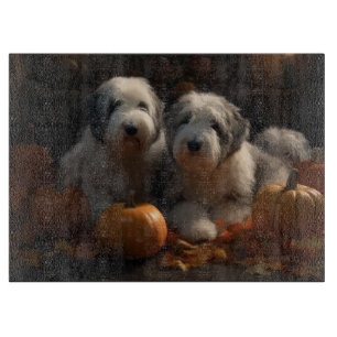 Planche À Découper Chiot Old English Sheepdog Autumn Delight Citrouil