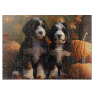 Planche À Découper Chiots Bernedoodle Délice d'Automne Citrouille