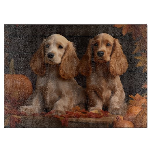 Planche À Découper Chiots Cocker Spaniel Délice d'Automne Citrouille (Devant)