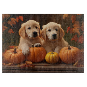 Planche À Découper Chiots Golden Retriever Délice d'Automne Citrouill