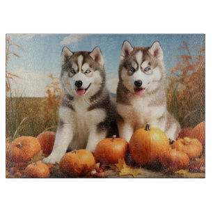 Planche À Découper Chiots Malamute d'Alaska Délice d'Automne Citrouil