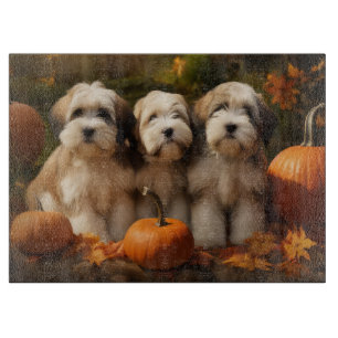 Planche À Découper Chiots Terrier Tibétain Délice d'Automne Citrouill