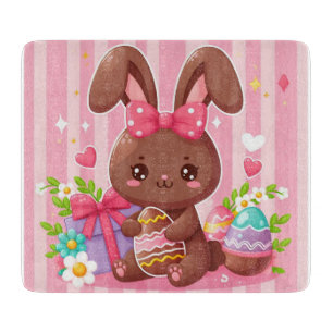 Planche À Découper Chocolat mignon lapin de Pâques avec rayures roses
