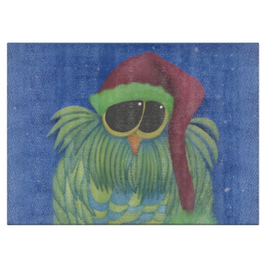 Planche À Découper Chouette adorable avec chapeau de Santa (Devant)