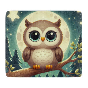 Planche À Découper Chouette bébé la nuit avec lune