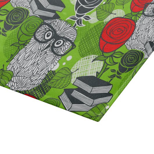 Planche À Découper Chouette en roses rouges (Coin)