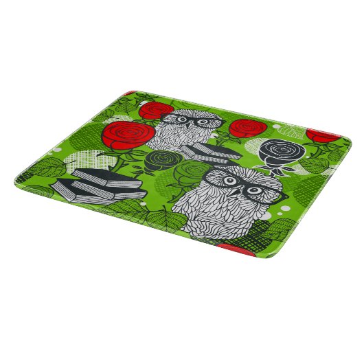 Planche À Découper Chouette en roses rouges (Coin)