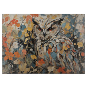Planche À Découper Chouette et fleurs en peinture printanière