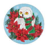 Planche À Découper Chouette neigeuse Poinsettias rouges Noël (Devant)