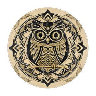 Planche À Découper Chouette Ornementale Dorée avec Motif Décoratif