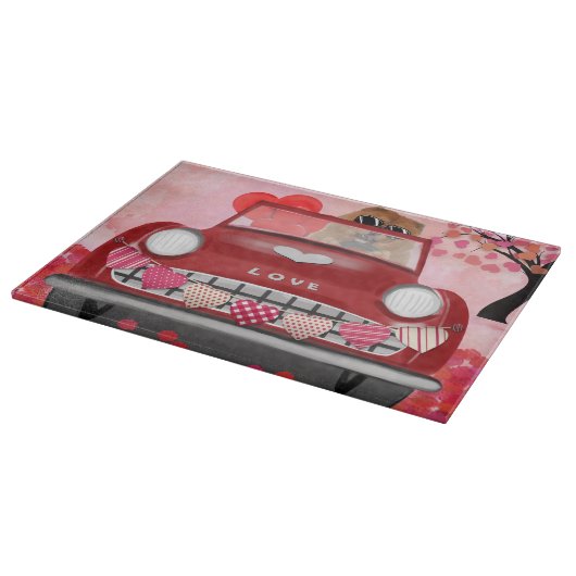 Planche À Découper Chow Chow Chien voiture avec les coeurs Valentine' (Coin)