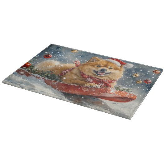 Planche À Découper Chow Chow Dog in Sledge Let's neige Christmas (Coin)