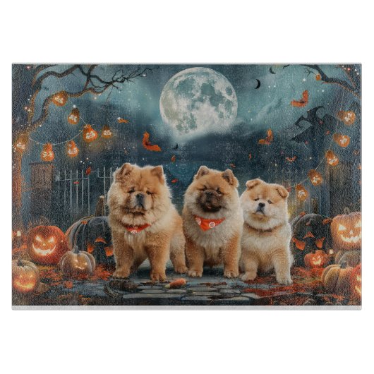 Planche À Découper Chow Chow Halloween Éffrayant (Devant)