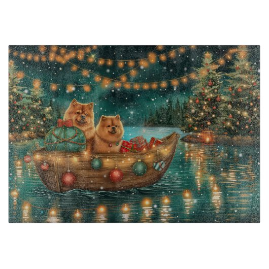 Planche À Découper Chow Chow Noël Festive Voyage (Devant)