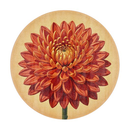 Planche À Découper Chrysanthème botanique rouge orange vibrant (Devant)